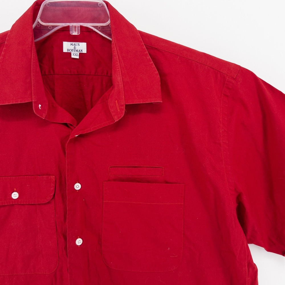 Vintage Maus & Hoffman Mens XXL Button Up Shirt Red Short Sleeve Cotton USA Made